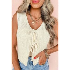Beige Lace Up V-Neck Sweater Vest